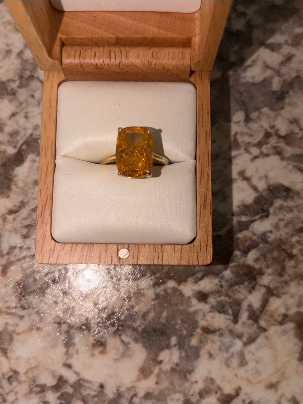 Yellow Citrine-Style Solitaire Ring in Gold Tone stamps with 925 Sterling